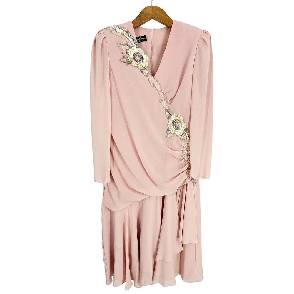 Vintage Karen Lawrence Pink Floral Sequin‎ Embellished Formal Dress Size 8/10/12